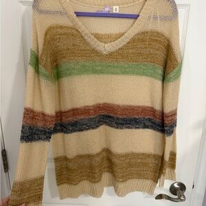 Altar'd State Cream Multicolor V-Neck Sweater